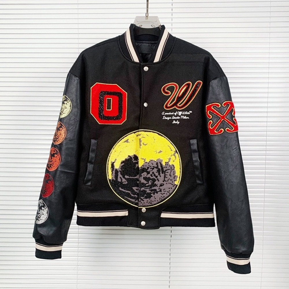 Off-White Black Leather-Sleeved Jacket - image 1
